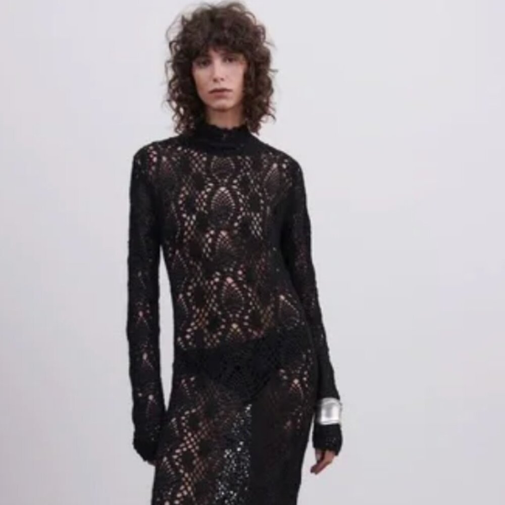 Cool Gothic vibe long sleeve Black Lace Maxi length dress